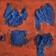 Cellules bleues sur fond orange 2022 12 x 12 cm